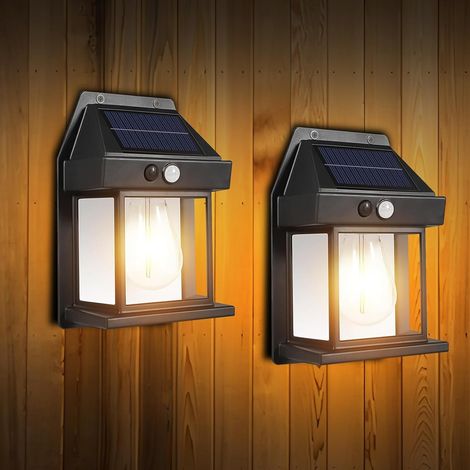 (schwarz) Solar-außenleuchten, 2er-pack Ip65 Wasserdichte Wandlaternen Mit Bewegungsmelder Und 3 Beleuchtungsmodi, Solar-sicherheitsleuchten Für Garten, Terrasse, Veranda Und Tor