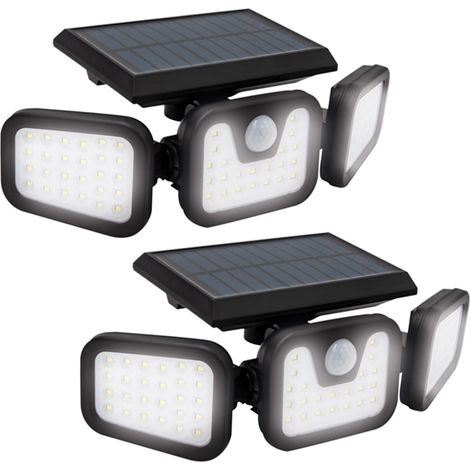 Set Mit 2 Led-solar-außenleuchten Mit Sensor. Energiesparende Solarleuchte Mit Leistungsstarkem Akku, 74 Leds Und 600 Lumen Helligkeit. Mit Bewegungsmelder.