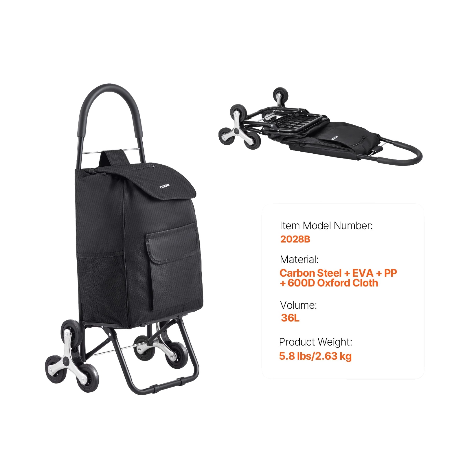 Faltbarer Einkaufswagen, Tragkraft 50 Kg, 36 L Stauraum