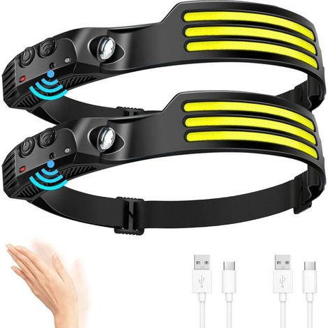 Extrem Leistungsstarke Led-stirnlampe, 3000 Lumen, Superhelle 3-led-taschenlampe Mit 230° Abstrahlwinkel, Usb-aufladbar, Mit Bewegungssensor, Wasserdicht (ipx5), Leichtes Gewicht Von Nur 63,5 G