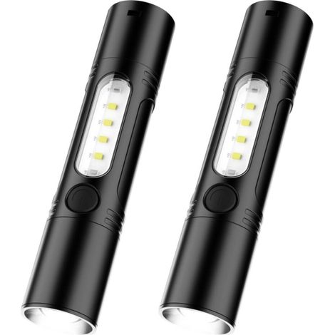 2-teiliges Led-taschenlampen-set, Leistungsstarke, Per Usb Wiederaufladbare Led-taschenlampe Mit Trageschlaufe, Pfeifenfunktion, Zoomfunktion, 5 Modi Für Beleuchtung/camping/wandern/notfälle [energiek