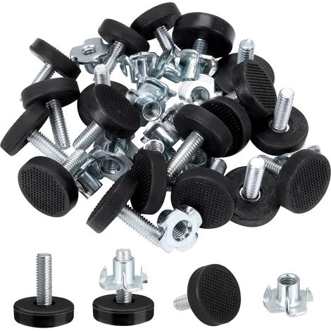 Set Mit 16 Höhenverstellbaren Nivellierfüßen Für Schwere Möbel. Mit T-muttern. Für Tische Und Stühle.
