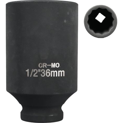 36-mm-1/2"-12-punkt-steckschlüssel, 1/2"-36-mm-schlagschrauber-steckschlüssel, Chrom-molybdän-stahl Cr Mo (schwarz)