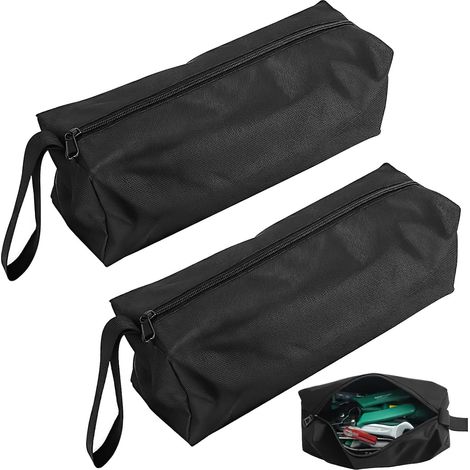 2-teilige Kleine Werkzeugtasche, Kleine Aufbewahrungstasche 25 X 8,5 X 7 Cm Aus 600d Polyester, Tragbar Mit Tragegurt Und Reißverschluss (schwarz) (nero)