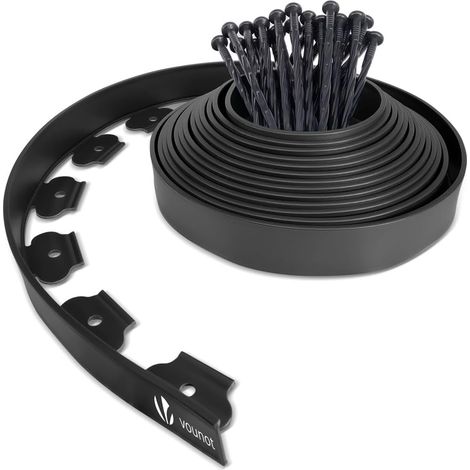 Schwarze Kunststoff-garteneinfassung, 10 Meter Lang, Inklusive 30 Befestigungspfählen, Flexible Raseneinfassung Mit Stabilen Pfählen, Gartenidee, Höhe 50 Mm, Dicke 4 Mm