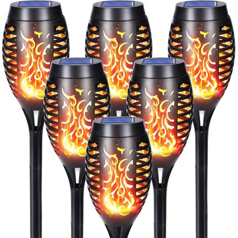 6er-set Solarleuchten Für Den Außenbereich Mit Je 12 Leds Und Realistischem Flammeneffekt. Wasserdicht Gemäß Ip65. Ideal Zur Dekoration Von Gärten, Wegen, Hinterhöfen, Rasenflächen Und Balkonen.