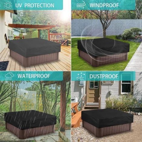 Quadratische, Wasserdichte Whirlpoolabdeckung Für Den Außenbereich, Aus 190t Polyestergewebe, Schwarz, 215 X 215 X 30 Cm