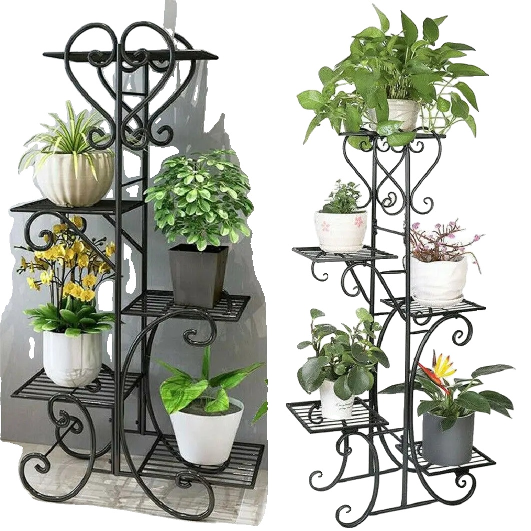 Pflanzenständer, 5-stöckig, Metalldesign, Für Den Innen- Und Außenbereich, Schwarz