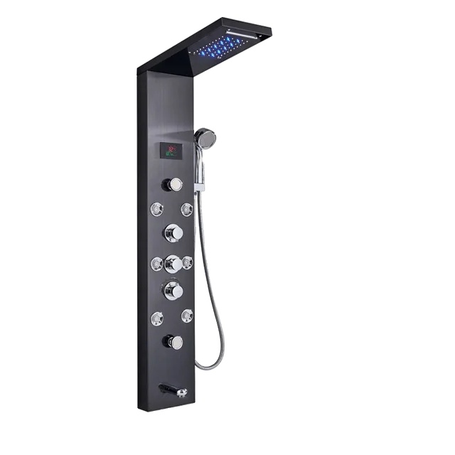 Duschpaneel, Led-beleuchtung, Digitale Temperaturanzeige, Schwarz 8009