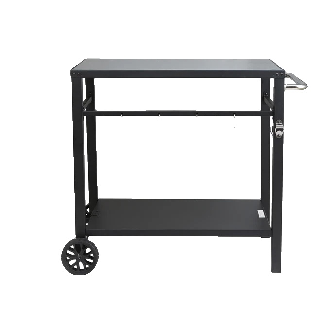 Klappbarer Servierwagen Aus Eisen Mit Zwei Ablagen, 85x55 Cm.