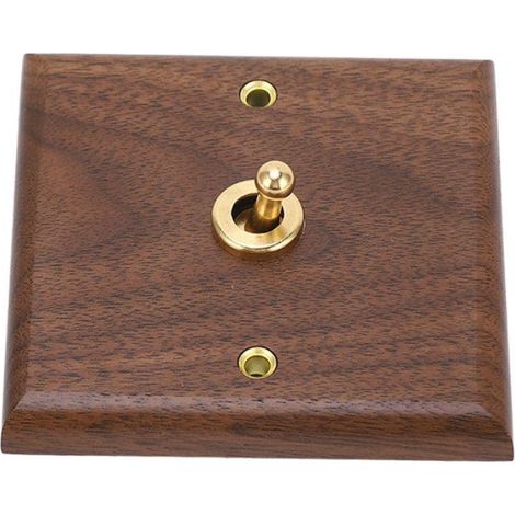 Wand-wippschalter – Vintage-walnuss – Walnuss & Schwarzes Messing – 86 X 88 Mm – Für Den Innenbereich