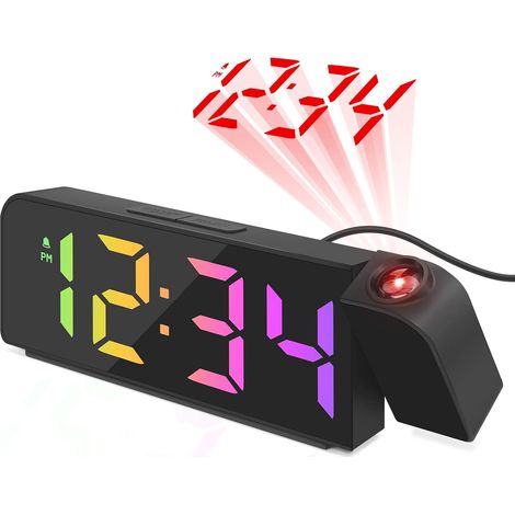(schwarzer) Led-projektorwecker, Digitaluhr, Alarm Mit Temperaturanzeige, Schlummerfunktion, Nachtmodus, 12-/24-stunden-anzeige, Einstellbare Helligkeit, Digitaluhr Für Schlafzimmer Und Büro