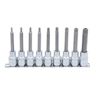 Bit-Einsatz-Satz Antrieb Innenvierkant 12,5 mm (1/2") T-Profil (für Torx) mit Bohrung 9-tlg.