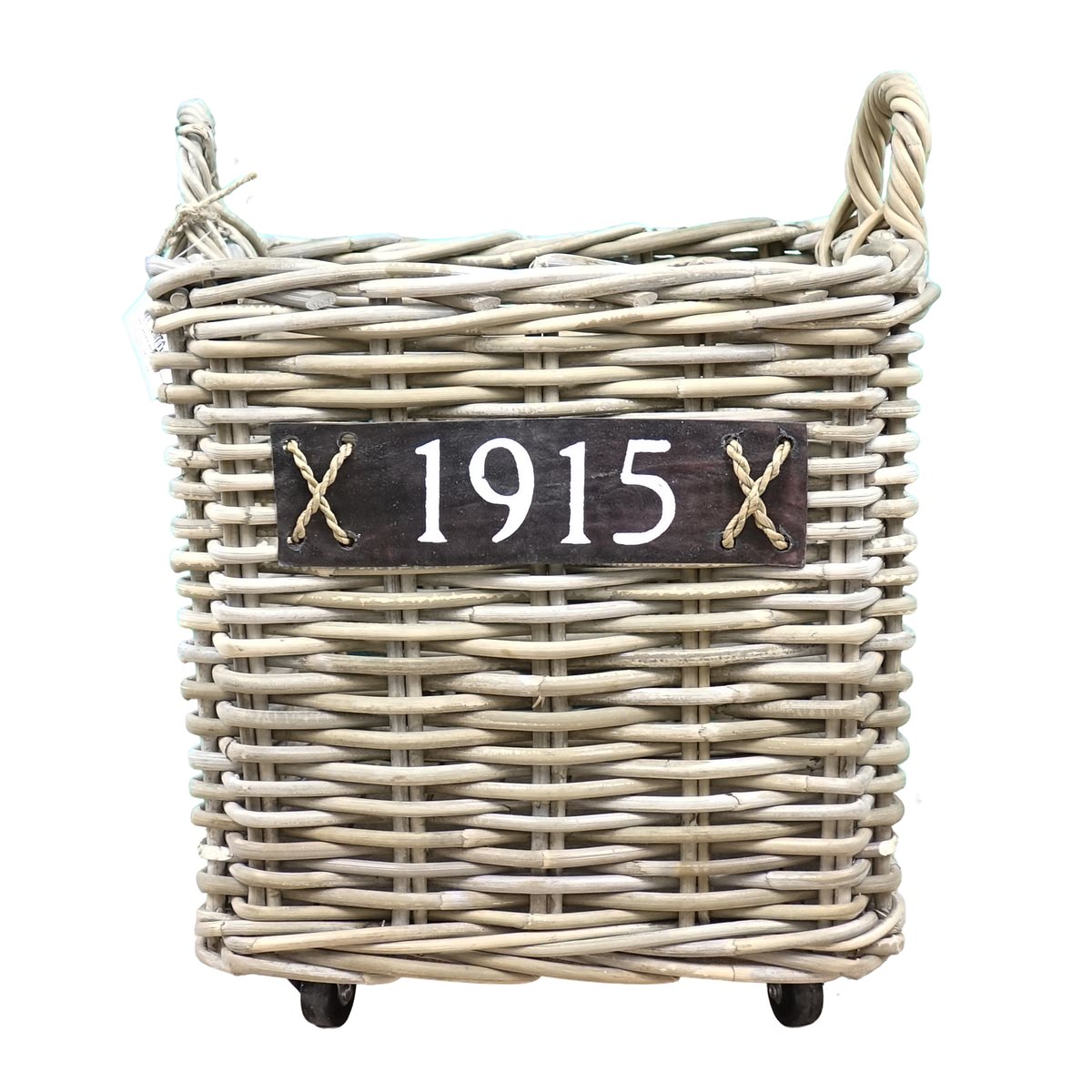 Korb Rattan Grau Auf Rollen Mit Holzboden 40x40 H42cm