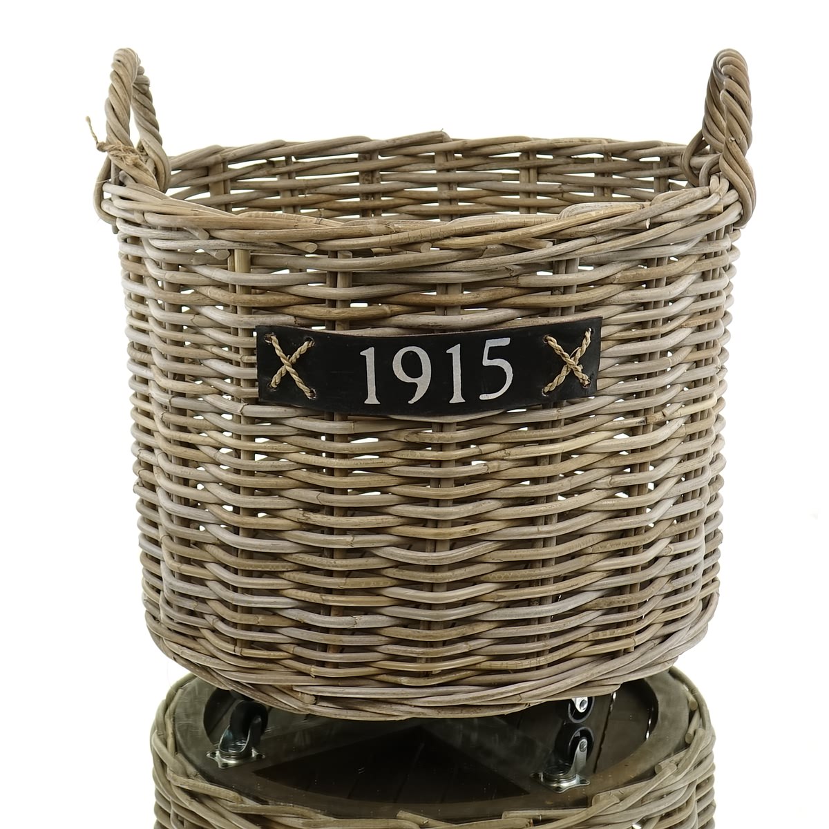 Korb Rattan Grau Auf Rollen Mit Holzboden D60 H48cm