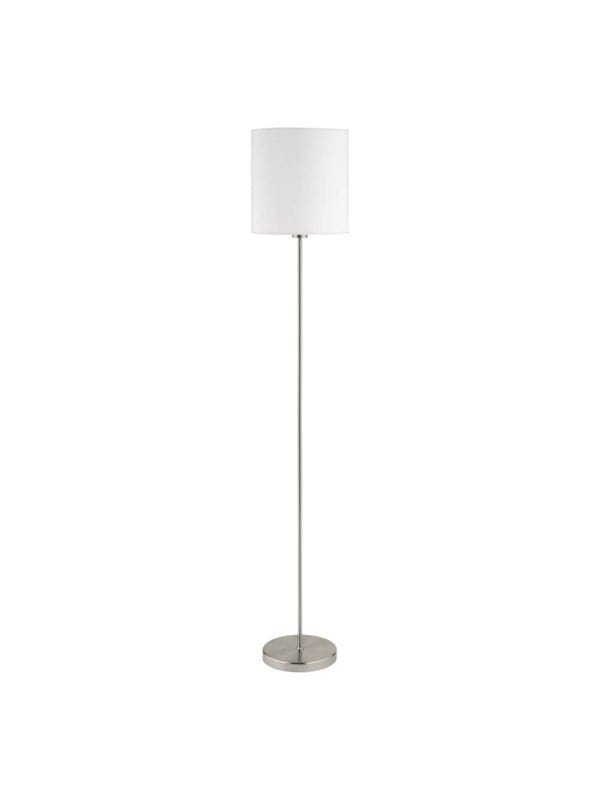 Stehlampe Pasteri, 1 flammige Textil Stehleuchte, Standleuchte aus Stahl und Stoff, Farbe: Nickel matt, weiß, Fassung: E27, inkl. Fußschalter - Eglo