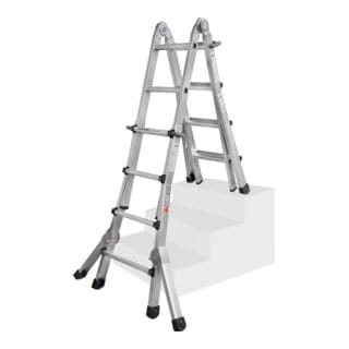 Iller Teleskopleiter, beidseitig begehbar mit Dreiecksausleger, 4x6 Sprossen und 7,10m AH