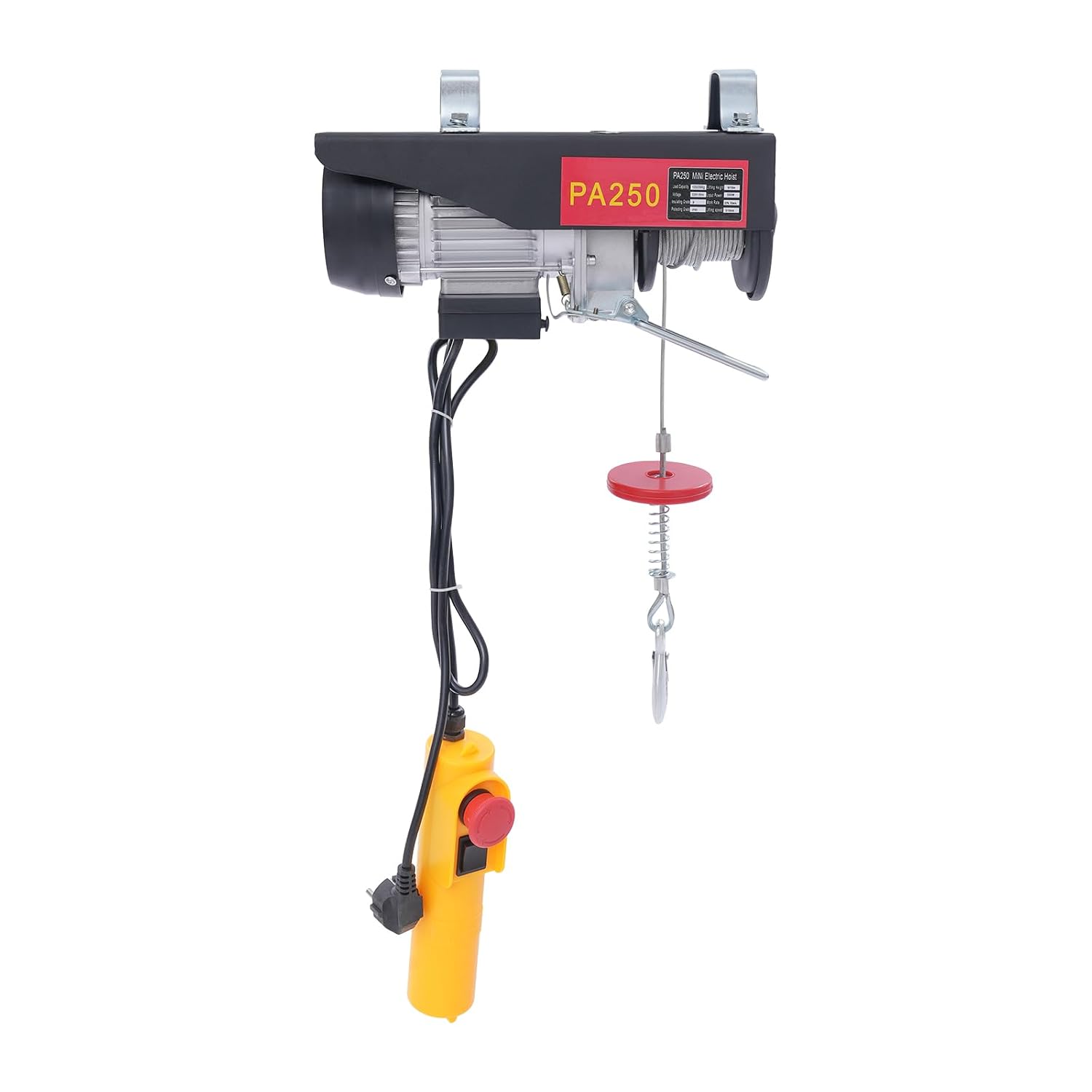 Elektrische Seilwinde (550 W) Mit 18 M Stahlseil Und Not-aus 10 M/min (einfacher Seilzug) Und 5 M/min (doppelter Seilzug) Tragfähigkeit 125 Kg / 250 Kg Für Werkstätten, Baustellen Und Lagerhallen.