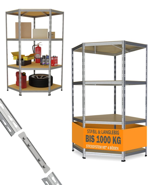 Werkstattregal eckig Stahl Rivet 180 x 90 cm 4 Holzböden 1000 kg Schwerlastregal