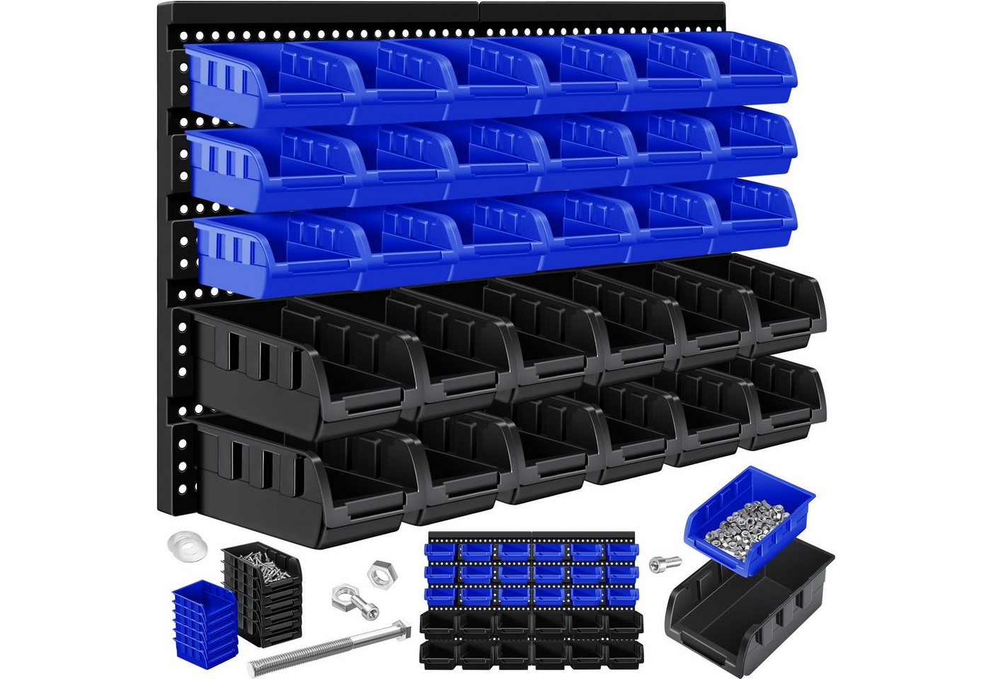 Stapelboxen Wandregal 32tlg Box Sichtlagerkästen Schüttenregal Steckregal Schwarz/Blau - Masko Bild 2
