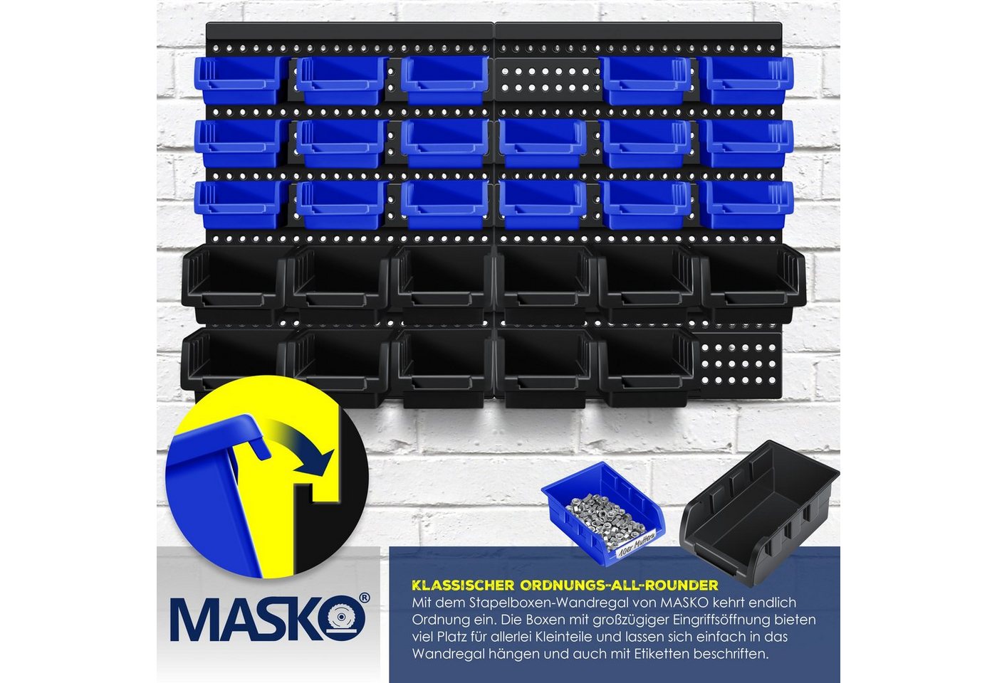 Stapelboxen Wandregal 32tlg Box Sichtlagerkästen Schüttenregal Steckregal Schwarz/Blau - Masko Bild 4
