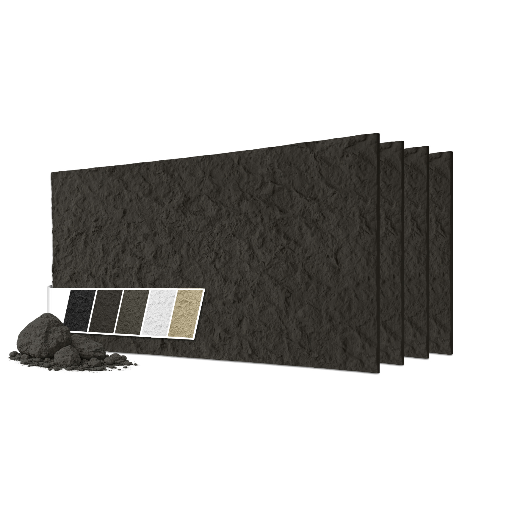 Hexim Wandpaneele 3d Steinoptik 120x60cm – Pu Wandverkleidung In Bruchstein-felsen Kunststoff-steinwand 2cm Stärke: 4 Paneele, A007-05 Light Black