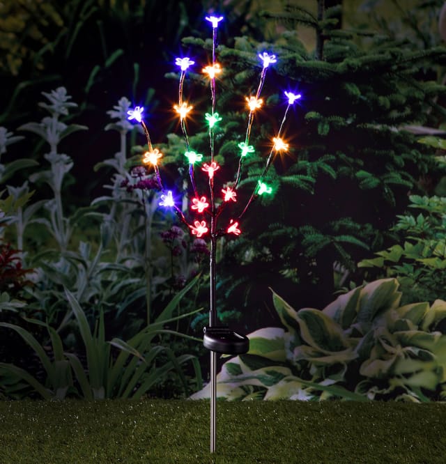 Led Solar Kirschblüten Stecker - 80 cm - Deko Garten Beleuchtung mit 20 bunten led - Deko Blüten Leucht Stab Balkon Terrasse