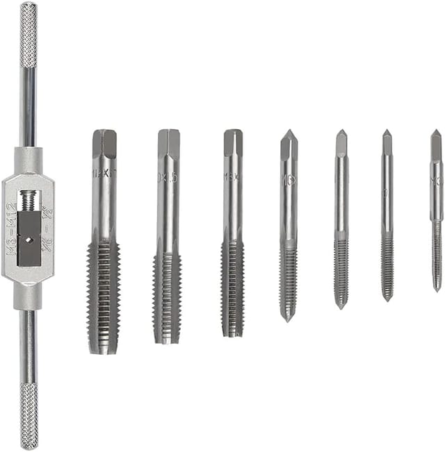 8-teiliges metrisches Gewindebohrer-Set mit spiralförmiger Nut, verstellbare Gewindebohrer mit Reibahle (M3 M4 M5 M6 M8 M10 M12)