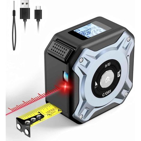 Graues 2-in-1-laser-entfernungsmesser- Und 5-m-maßbandgerät (40 M), Usb-c-aufladbar, Lcd-display, Verschiedene Messmodi (m/z/ft), Für Heimwerkerarbeiten Und Inneneinrichtung