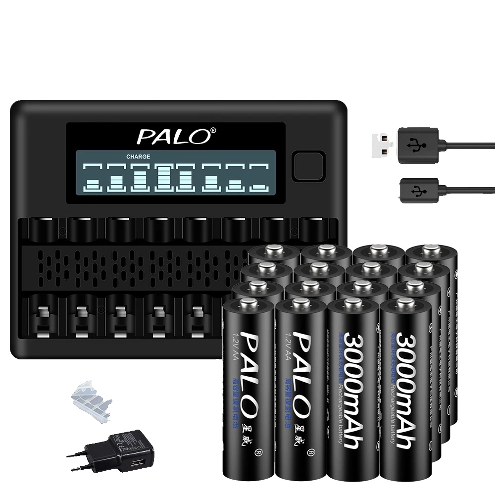 Wiederaufladbare Aa Ni-mh-akkus (1,2 V), 3000 Mah Kapazität, Ni-mh-technologie, 16 Aa-akkus Und 1 Ladegerät