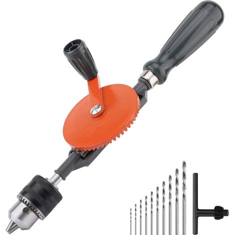 Orangefarbene Handbohrmaschine, 3/8 Zoll (1,5–10 Mm), Doppelzahnrad-handbohrmaschine Aus Stahlguss Für Kunststoff- Und Holzbearbeitung