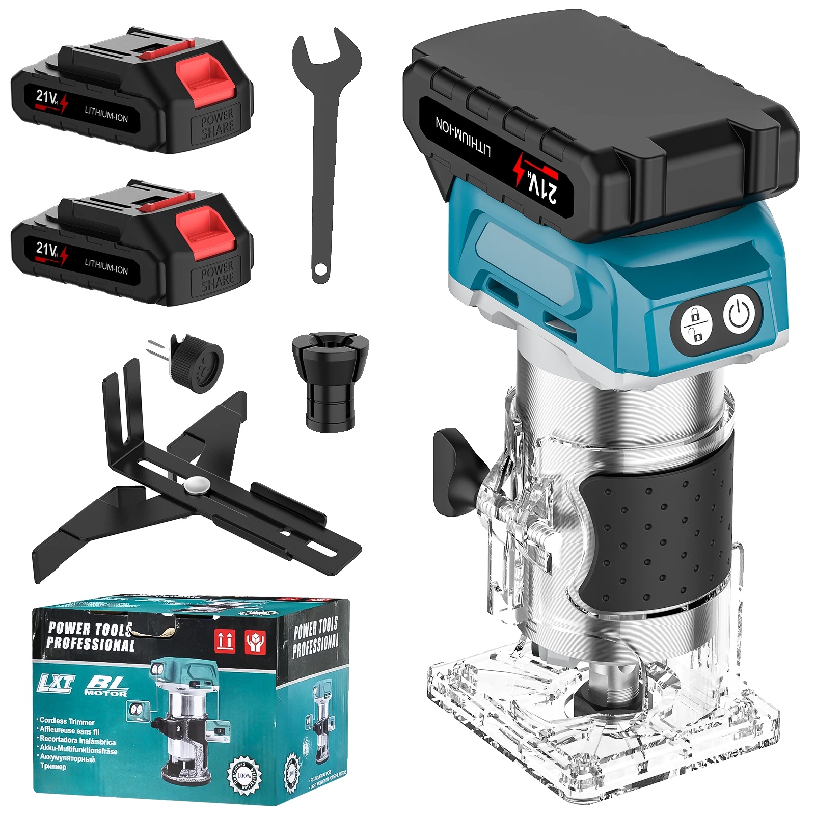 Router, Bürstenloser Motor, Akkubetrieben, Mit 2 Akkus