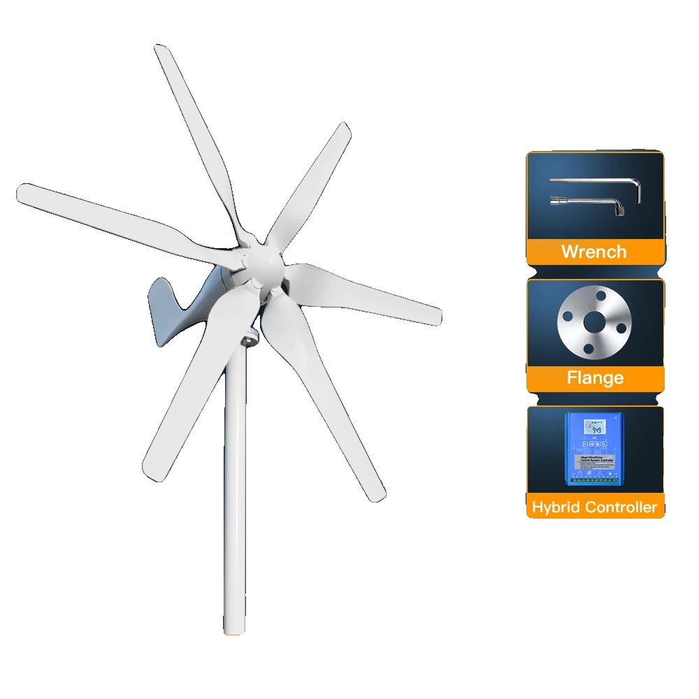 Windkraftanlage, 3000 W Leistung, 5 Rotorblätter, 24 V/12 V, Kostenloser Mppt-regler, 3000 W, Mit Hybridsteuerung, 3000 W, 48 V