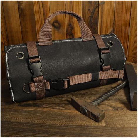 Robuste Werkzeugrolle Aus Gewachstem Canvas Mit 15 Taschen, 15 Liter Fassungsvermögen, Aufrollbare Werkzeugtasche, Organizer