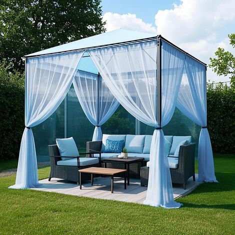 Hellblaue, 160 X 300 Cm Große Outdoor-vorhänge, 4er-set, Lichtdurchlässig, Transparent, Verstellbar, Für Terrasse, Garten Und Pavillon