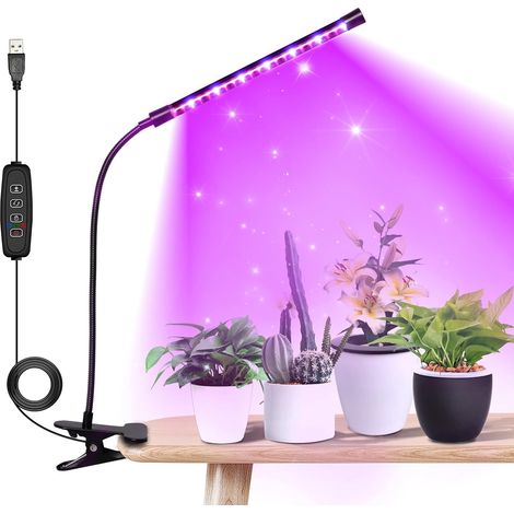 Vollspektrum-led-pflanzenlampe Für Zimmerpflanzen, Verstellbarer Schwanenhals, 2/3 Beleuchtungsmodi Und 5/10 Dimmstufen, 3 Automatische Timer-modi