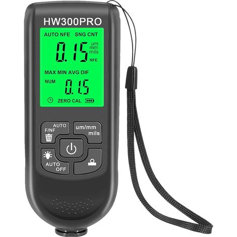 Digitales Schichtdickenmessgerät, Messbereich 0-2000 Μm, Lackdickenmessgerät, Beschichtungsmessgerät Mit Automatischer Abschaltfunktion (schwarz)