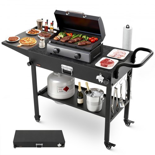 Grillwagen Outdoor 787x432 Mm (tischplattengröße), Klappbarer Grilltisch Mit Taschentuchhalter & Haken & Rädern & Seitentisch, Grillvorbereitungstisch Servierwagen Für Picknick Küche Garten