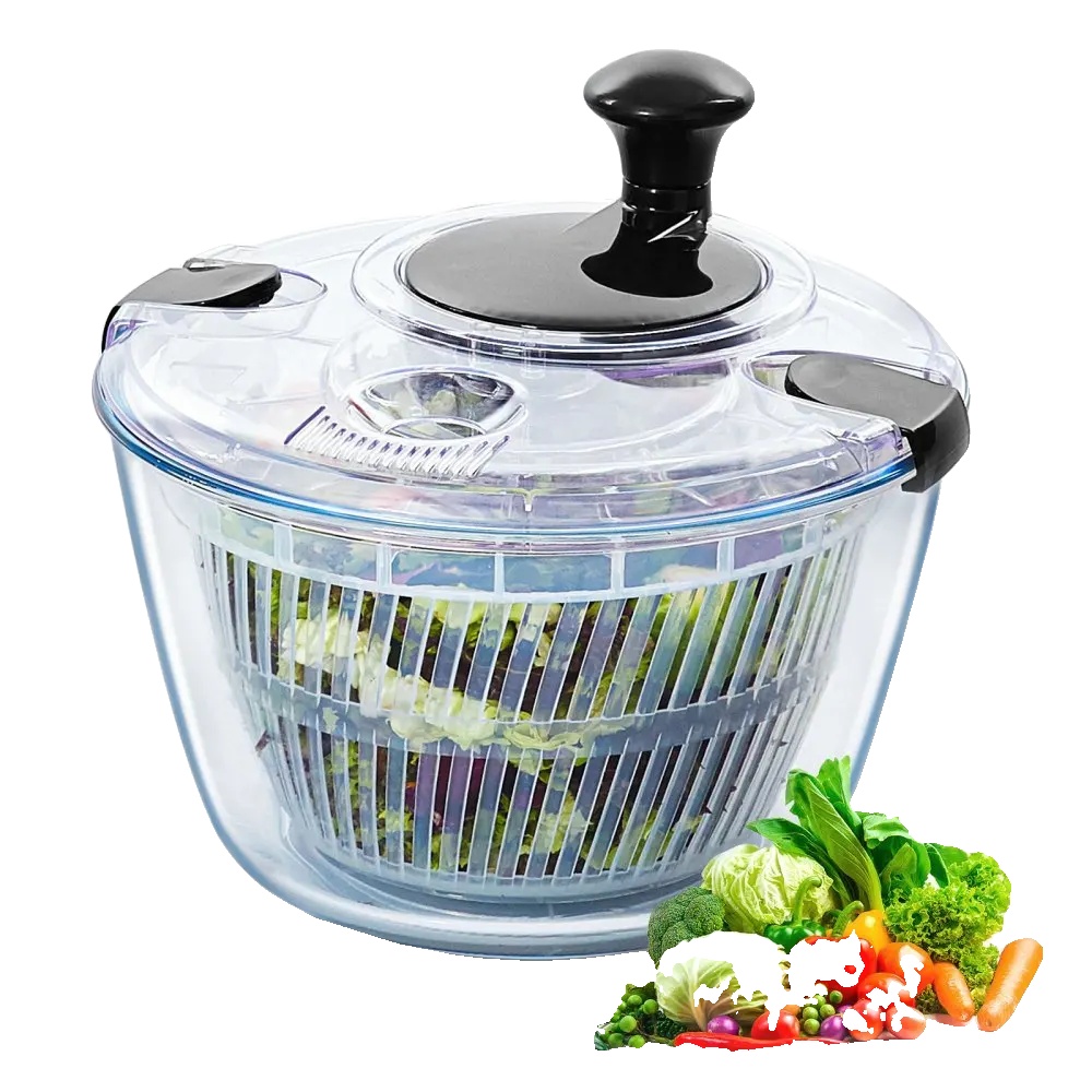 Salatschleuder, Einhandbedienung, Großes Fassungsvermögen, Robuste Glasschüssel