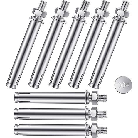 Set Mit 8 Spreizdübeln (m8 X 80 Mm), Sechskant-ankerbolzen Mit Ankerhülse, Hochbelastbare Befestigungsdübel, Aus Edelstahl 304