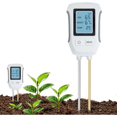 Weißer 3-in-1-ph-bodentester, Säure-/basen-bodendetektor, Temperatur- Und Feuchtigkeitsmessung Mit Hintergrundbeleuchtetem Lcd-display, Geeignet Für Gartenbau/topfpflanzen/landwirtschaft