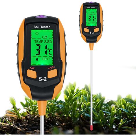 5-in-1 Bodentester, Tester Für Bodenfeuchtigkeit/ph-wert/temperatur/umgebungsfeuchtigkeit/sonnenlicht Mit Hintergrundbeleuchtetem Lcd-display Für Gartenbau, Landwirtschaft Und Freilandpflanzen