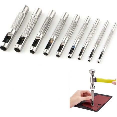 Set Mit 9 Hohlstahlstempeln, 2,5 Bis 10 Mm, Für Leder, Uhren, Stoffe, Gürtel