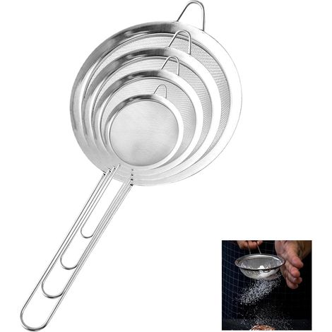 4-teiliges Edelstahl-siebset, Feinmaschensiebe (7/10/14/18 Cm), Küchensiebe Mit Griffen, Feinmaschen-edelstahl-profi-küchensieb Zum Abtropfen Von Nudeln, Gemüse Usw.