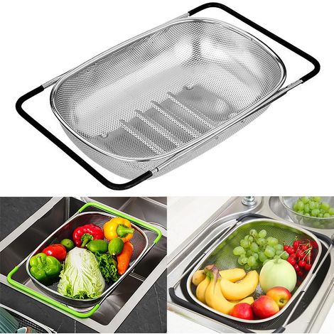 Spülbeckensieb, Küchensieb Aus Edelstahl, Faltbares Sieb, Feines Küchensieb, Zum Waschen Von Gemüse Und Obst, Ausziehbar, Küchenutensil (schwarz, Perforiert)
