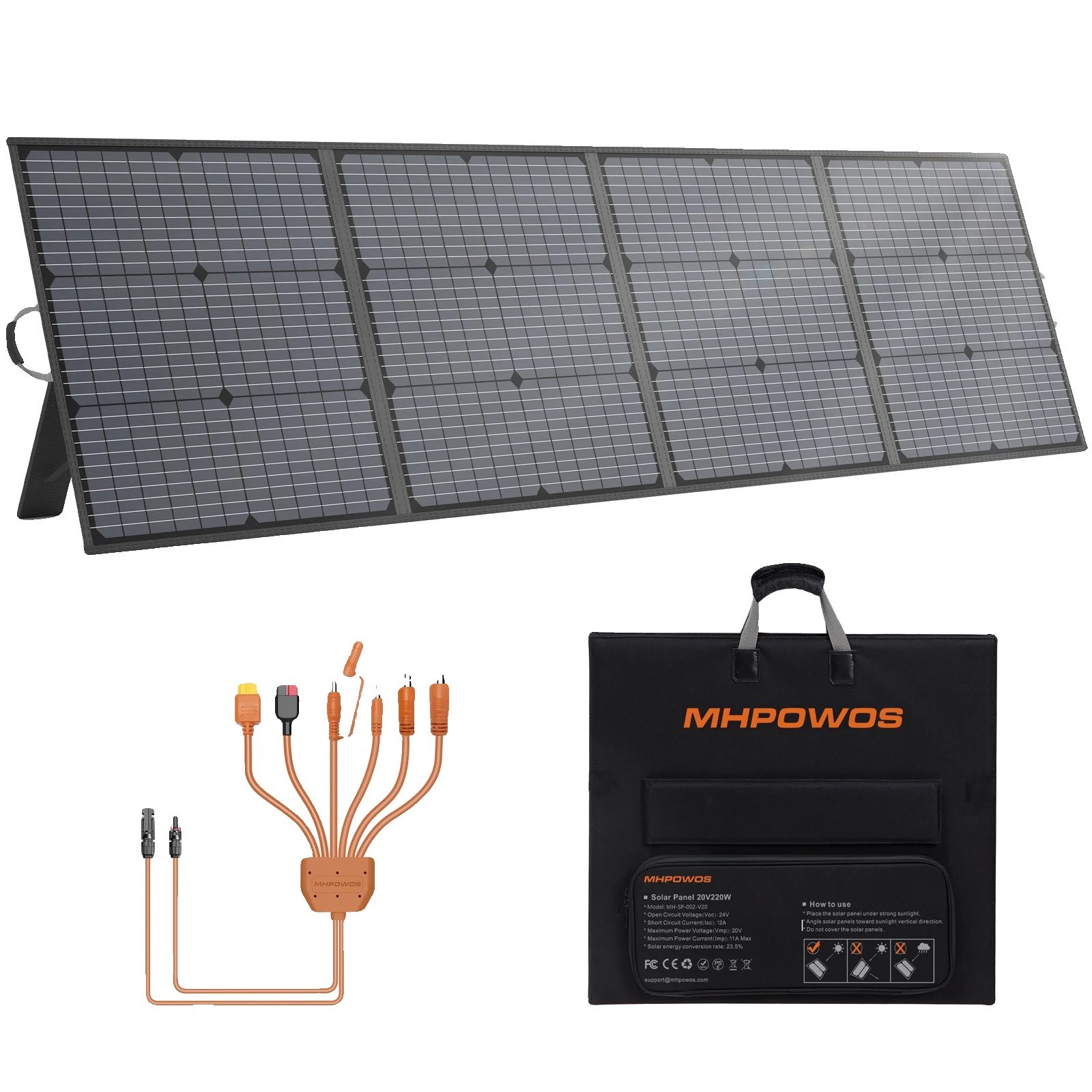 Solarmodul, 220 W Spitzenleistung, 20 V Spannung, 11 A Ausgangsstrom, Ip67 Wasserdicht, Verstellbare Winkelhalterung