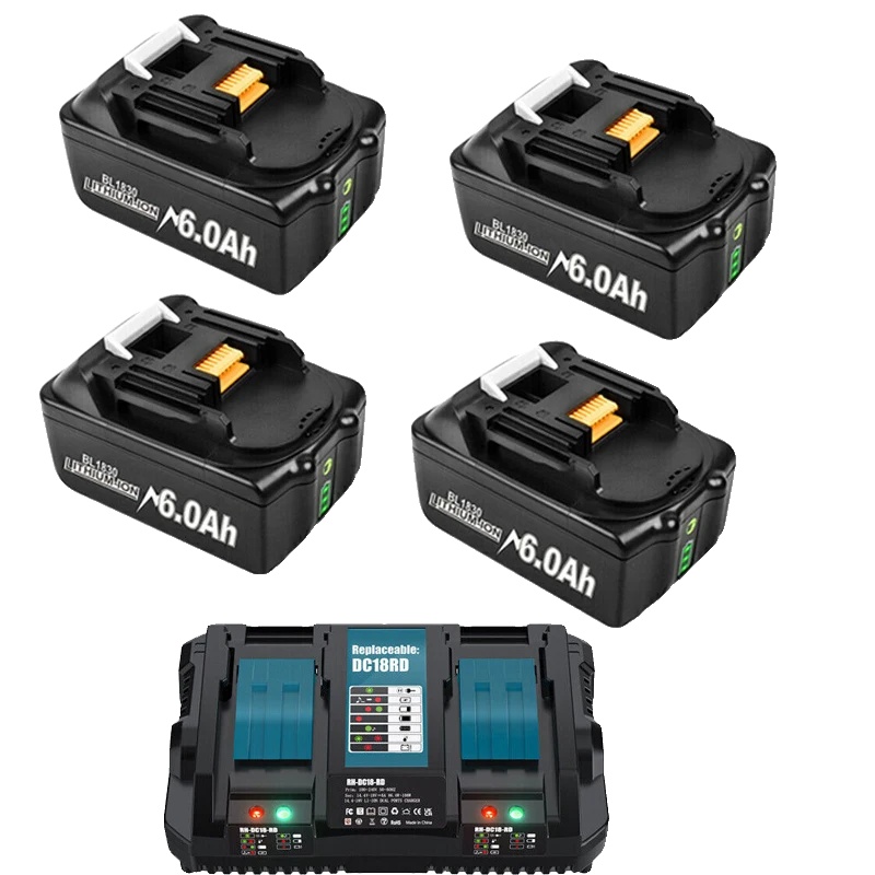 Ersatz-lithium-ionen-akku, Kompatibel Mit Makita, Doppelladegerät, Intelligente Led-anzeigen, 18 V, 6000 Mah, 1 Stück