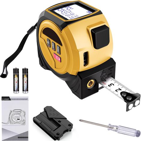 3-in-1 Laser-entfernungsmesser, 60-m-laser-entfernungsmesser Mit Kreuzlinien Und 5-m-stahlmaßband, Elektronisches Digitales Maßband Mit Lcd-bildschirm, Einheiten M/ft/in, Für Länge/fläche/volumen