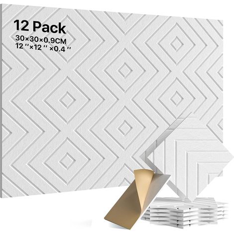 Set Mit 12 Selbstklebenden Akustikpaneelen Aus Polyester Für Wandverkleidungen, 30 X 30 X 0,9 Cm, Schalldämmung, Für Effektive Akustik Und Elegante Wanddekoration