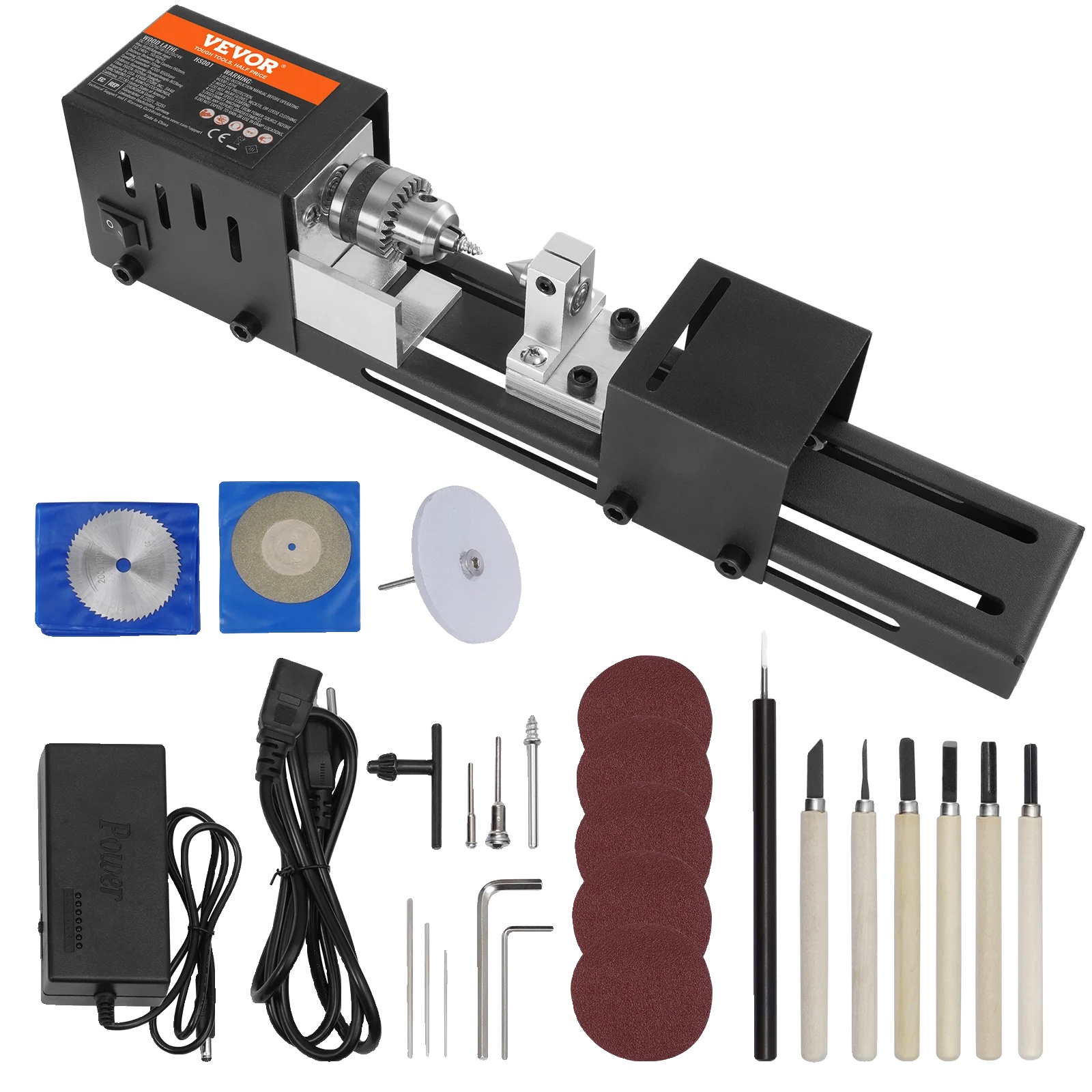 Mini-holzdrehbank, 96-w-motorleistung, Spindeldrehzahl 4250–8500 U/min, 110-v-eingangsspannung, 7-zoll-durchmesser, Ce-zertifiziert